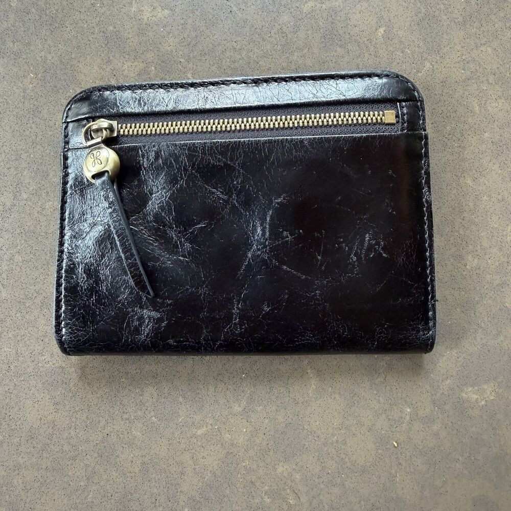 Vintage HOBO Black Bifold Card, ID & Zipper Coin Compact Wallet Leather
